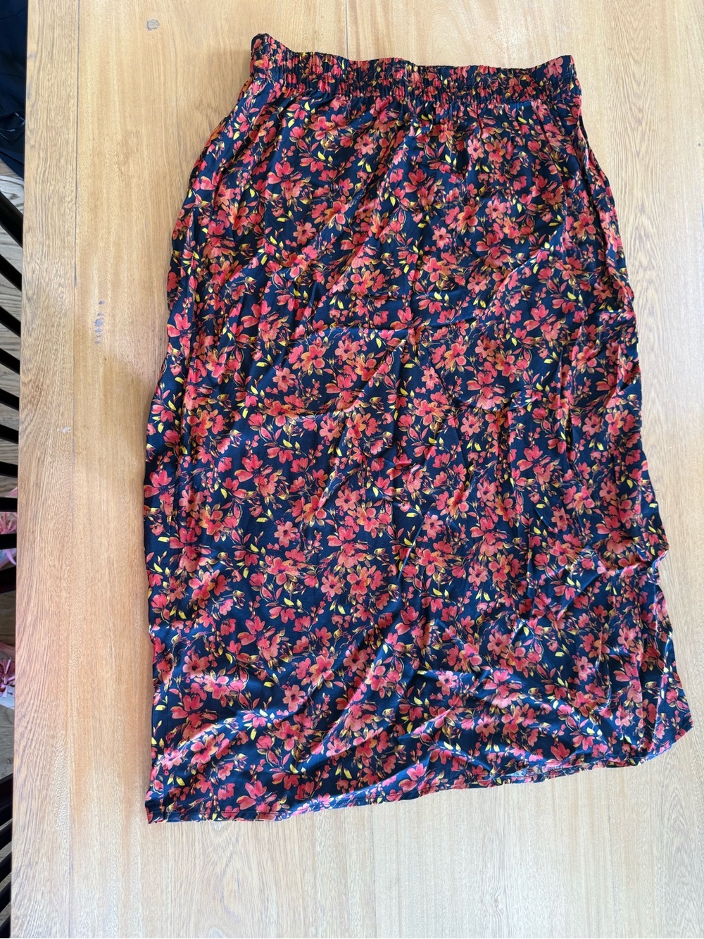 GAP Black Midi Skirt with Red Floral Print